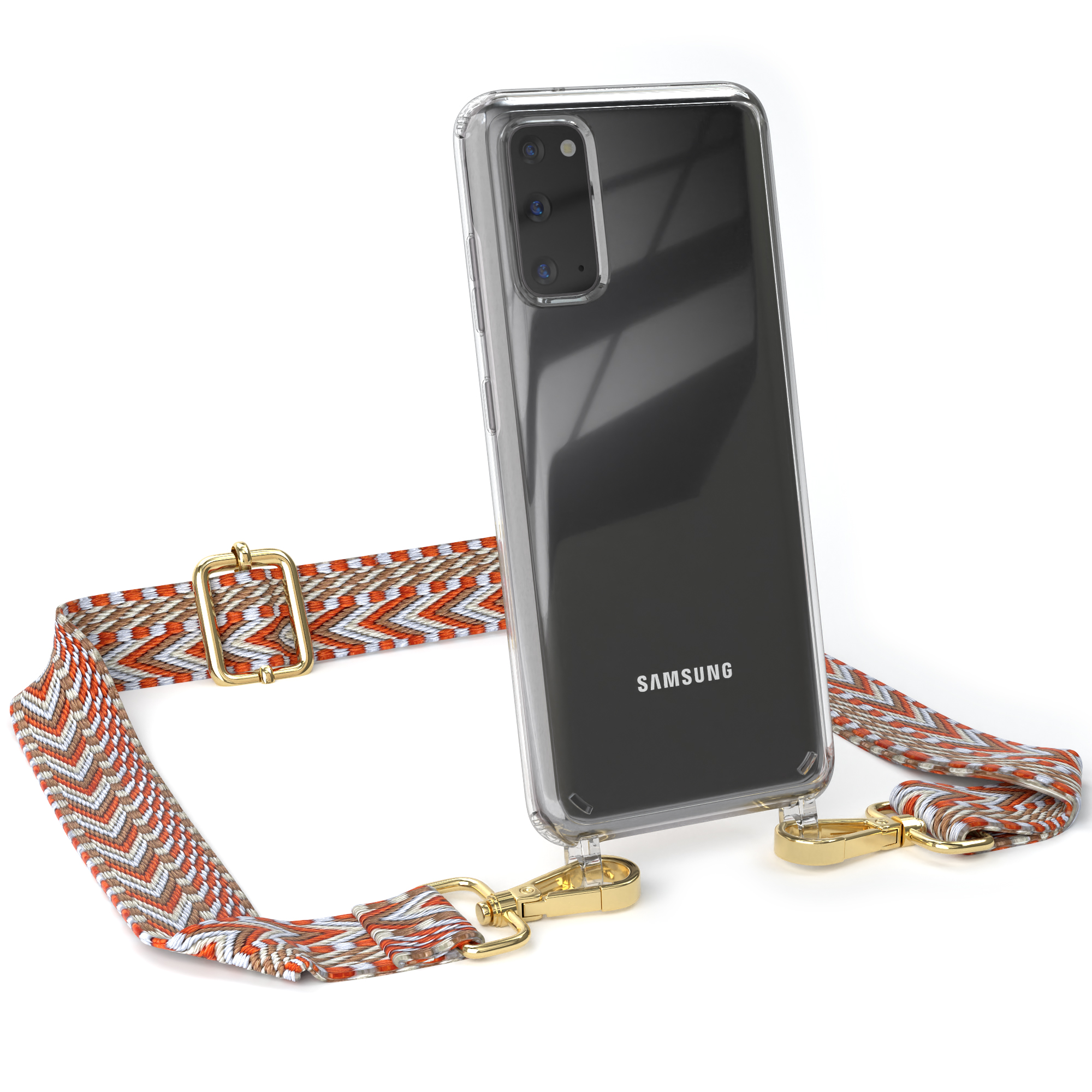 Transparente / Galaxy Samsung, Rot Kordel Style, Umhängetasche, EAZY CASE S20, mit Handyhülle Boho Hellblau