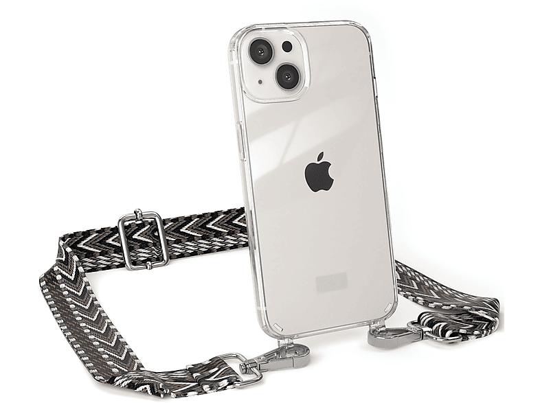 / 13, Handyhülle Kordel CASE Umhängetasche, Transparente EAZY Grau iPhone Schwarz Style, Apple, Boho mit
