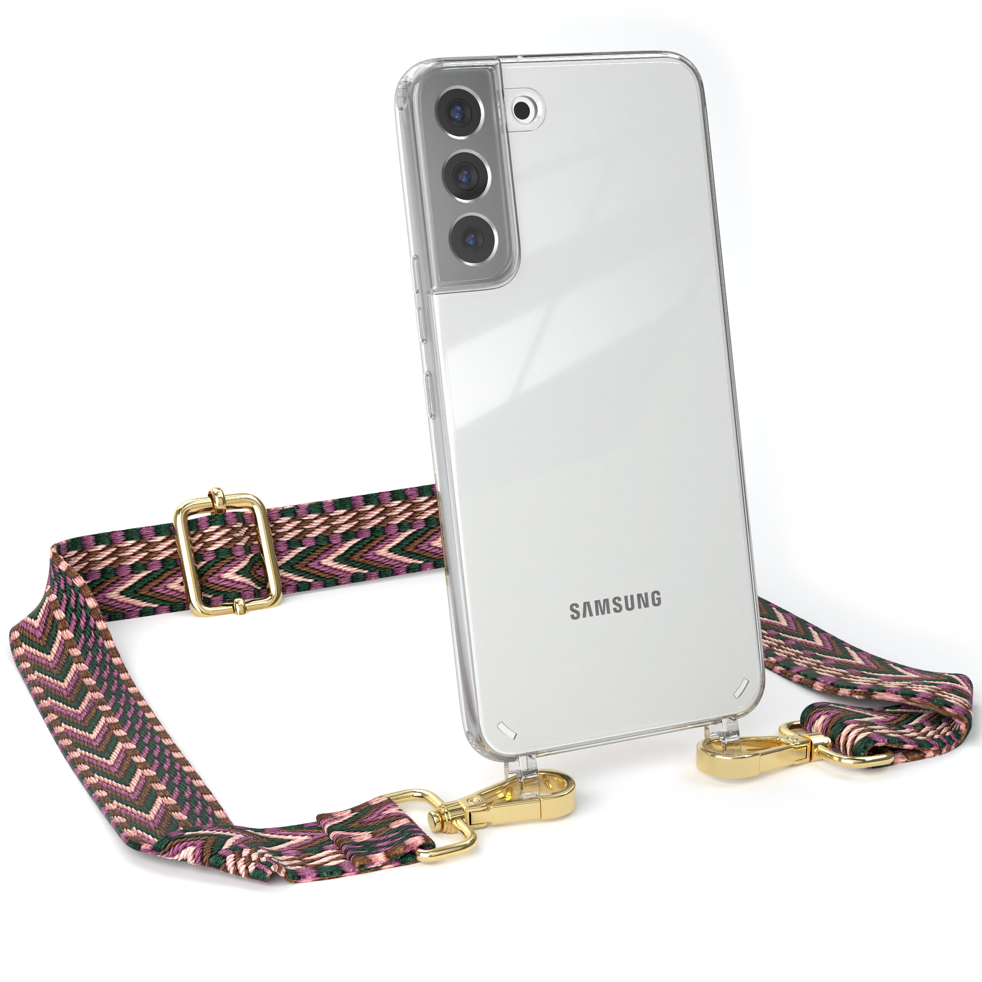 EAZY CASE Transparente Handyhülle Galaxy Plus Boho Umhängetasche, 5G, / S22 Kordel Style, mit Rosa Samsung, Beere