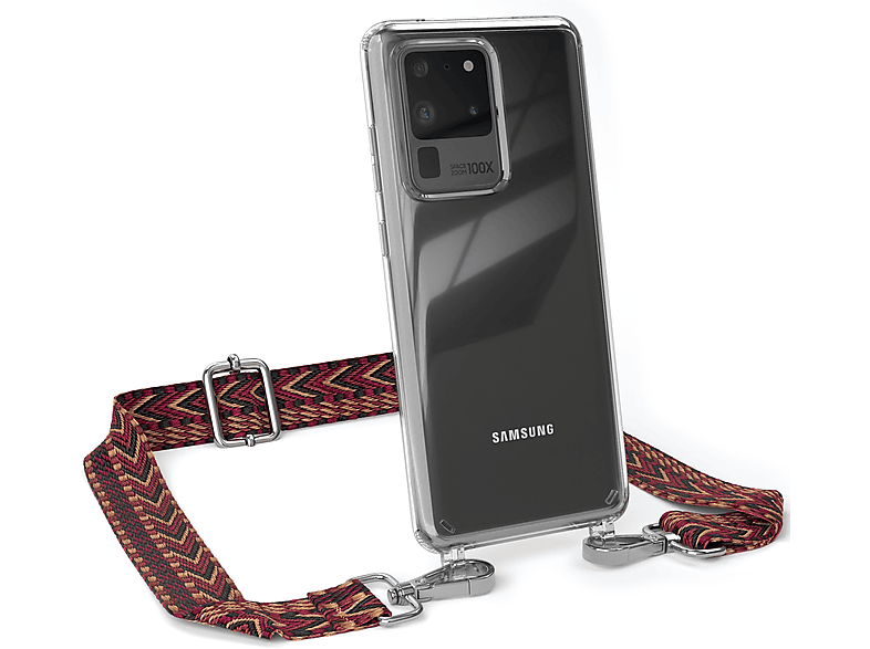 EAZY CASE Transparente Handyhülle Boho Ultra Ultra Samsung, Galaxy 5G, S20 Kordel Style, / mit Rot / Umhängetasche, S20 Braun