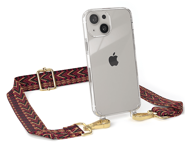 Umhängetasche, 13 Braun iPhone Style, Transparente Boho Apple, EAZY / Rot Handyhülle mit Mini, Kordel CASE