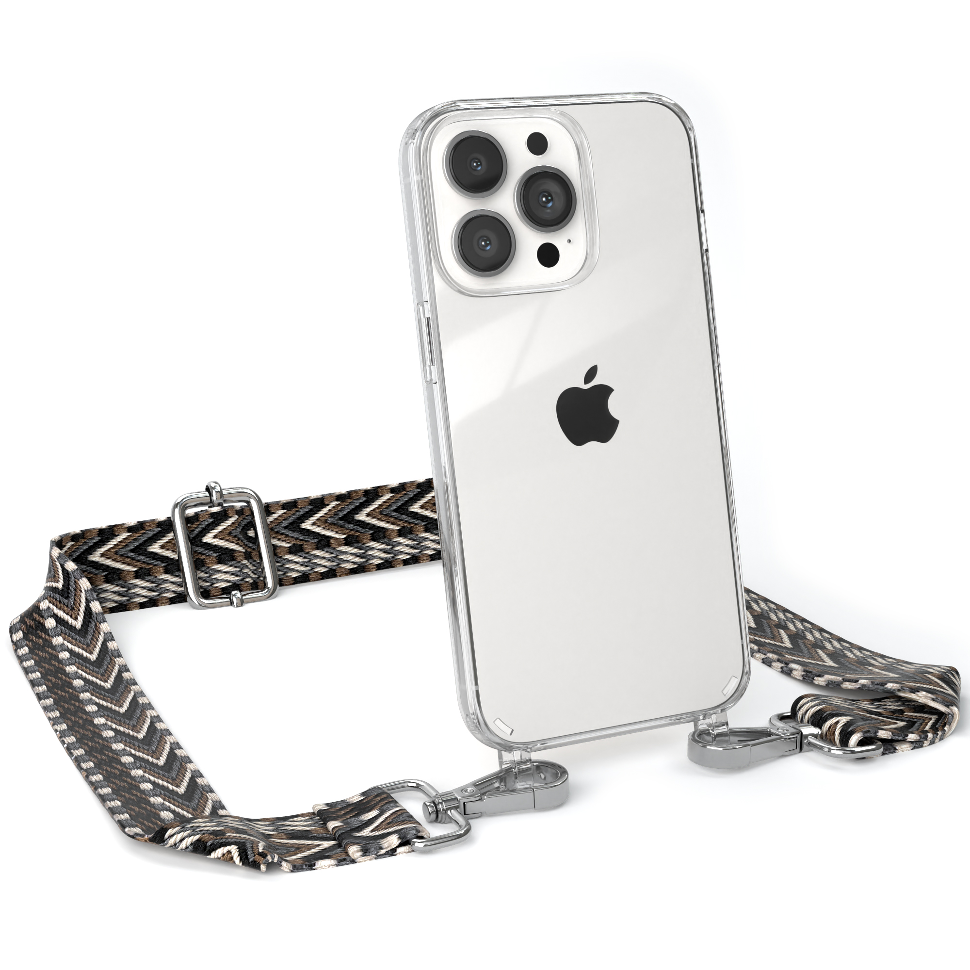 Grau 13 Boho iPhone Kordel EAZY Handyhülle CASE / Pro, Umhängetasche, Schwarz Style, Apple, mit Transparente