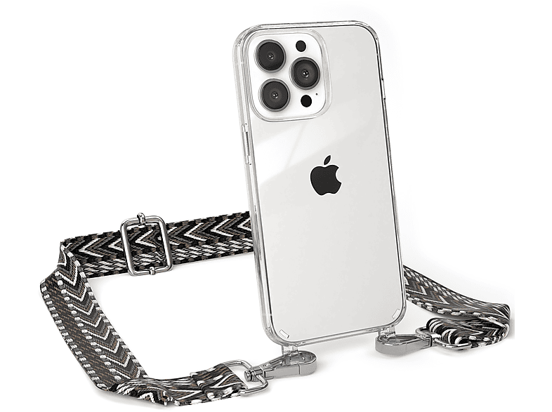 Grau 13 Boho iPhone Kordel EAZY Handyhülle CASE / Pro, Umhängetasche, Schwarz Style, Apple, mit Transparente