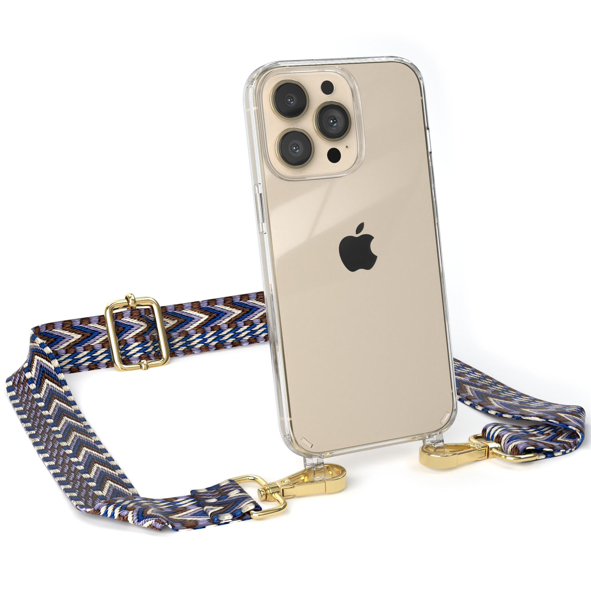 EAZY CASE Transparente Handyhülle iPhone Weiß Kordel Apple, 13 Pro, / mit Style, Umhängetasche, Blau Boho
