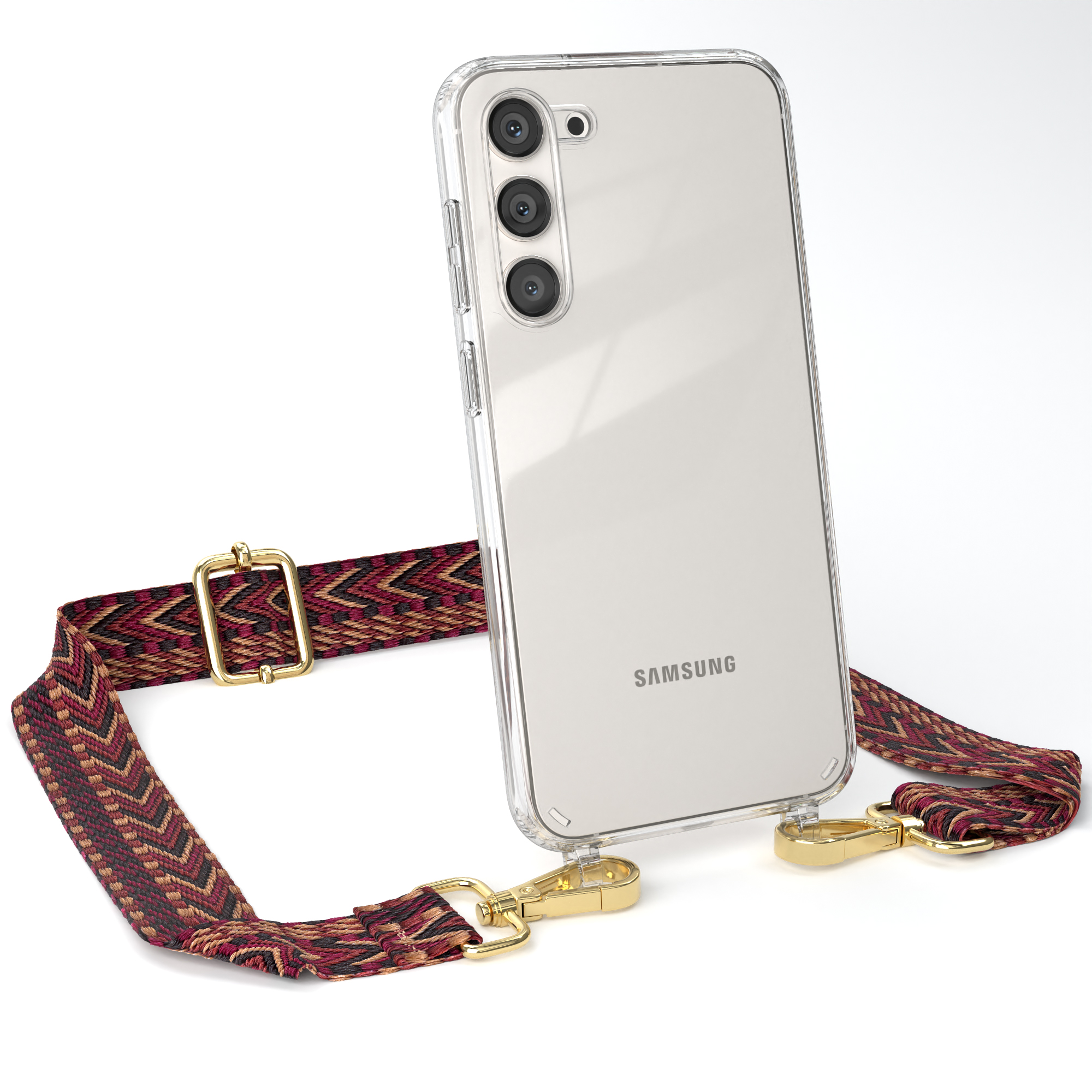 / Boho Rot Samsung, Handyhülle mit CASE Transparente Plus, Braun Style, Umhängetasche, EAZY S23 Galaxy Kordel