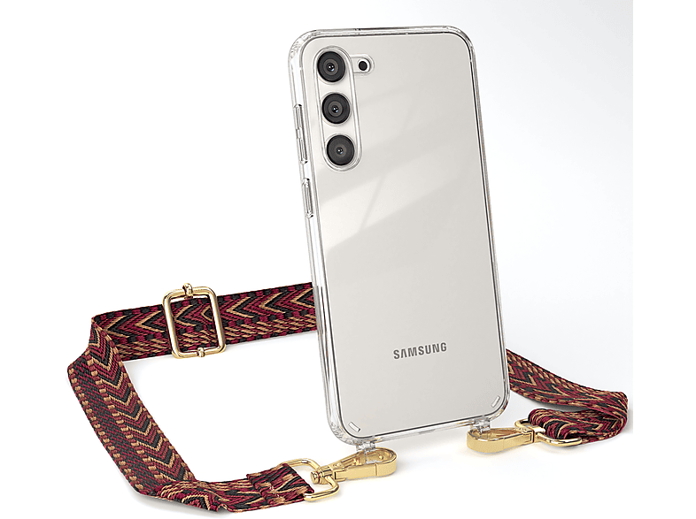 / Boho Rot Samsung, Handyhülle mit CASE Transparente Plus, Braun Style, Umhängetasche, EAZY S23 Galaxy Kordel