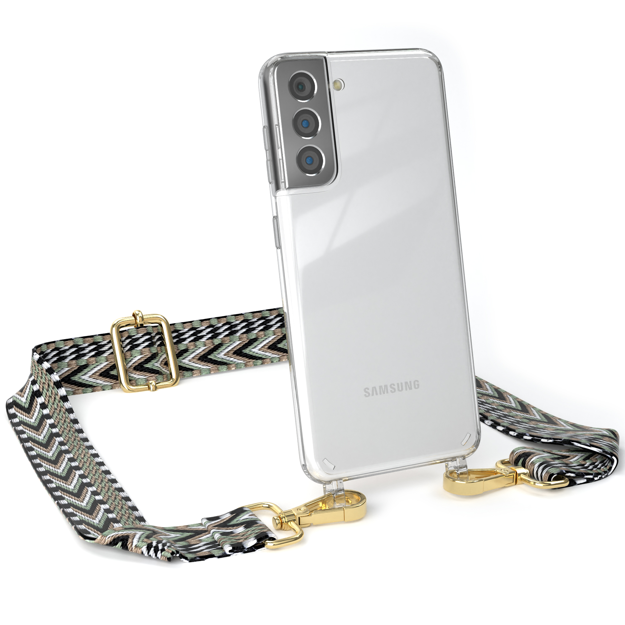 Handyhülle Kordel Style, 5G, CASE Schwarz EAZY S21 Samsung, Galaxy Transparente / Boho Umhängetasche, mit Grün