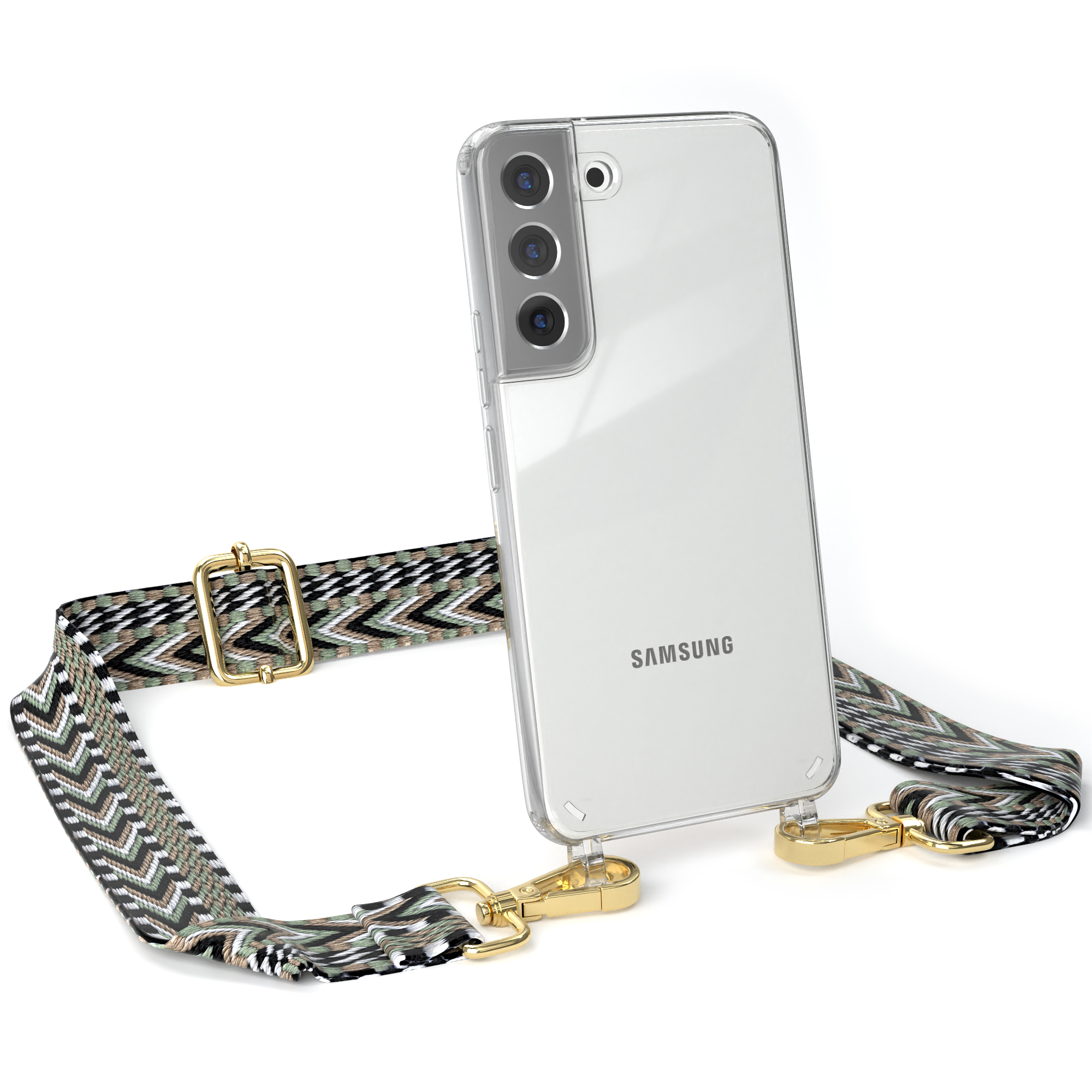 Schwarz Galaxy Samsung, Umhängetasche, 5G, Grün / Kordel Handyhülle EAZY S22 mit Boho CASE Style, Transparente
