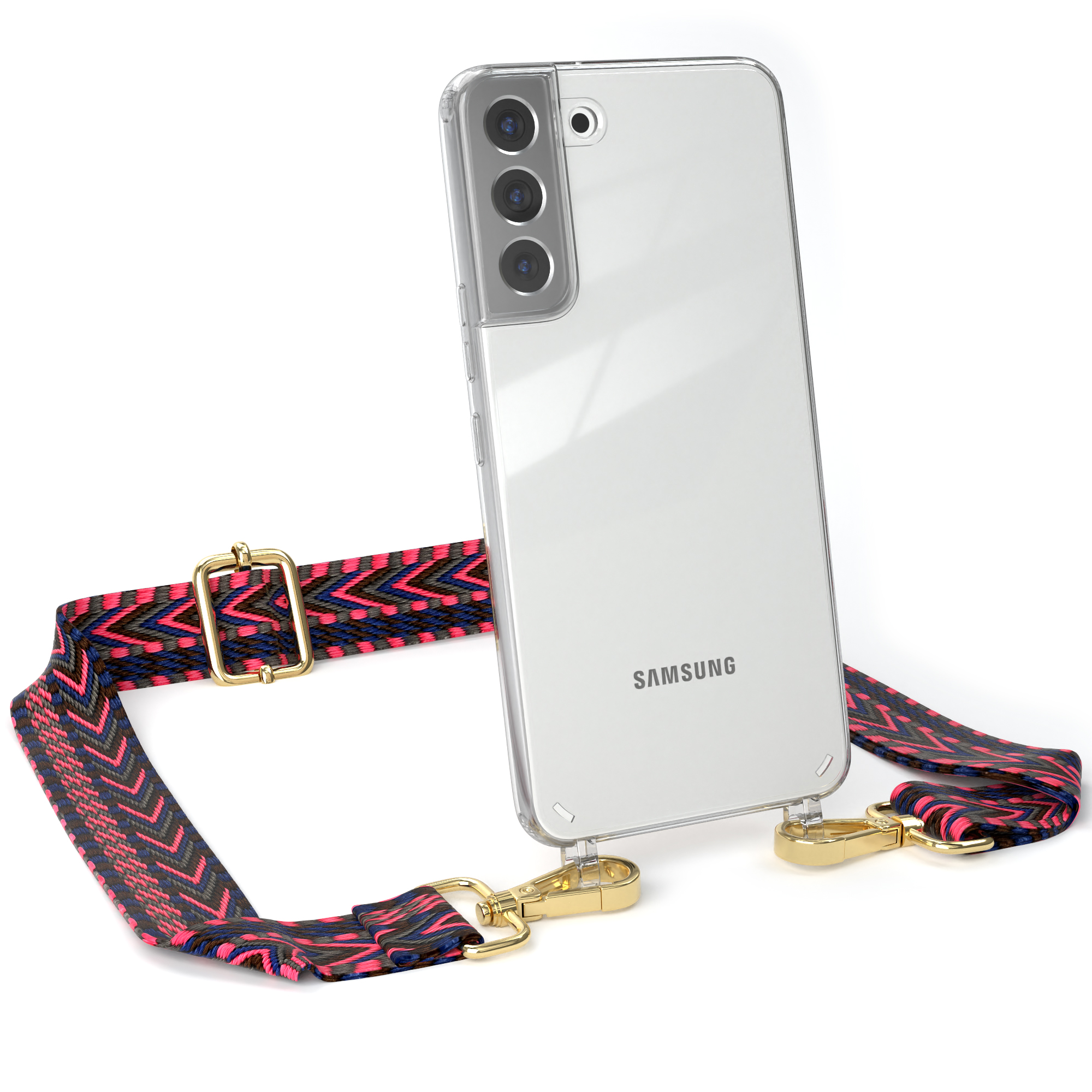 Samsung, mit Blau Boho Galaxy CASE Pink Plus S22 Transparente Umhängetasche, Style, Handyhülle / EAZY 5G, Kordel