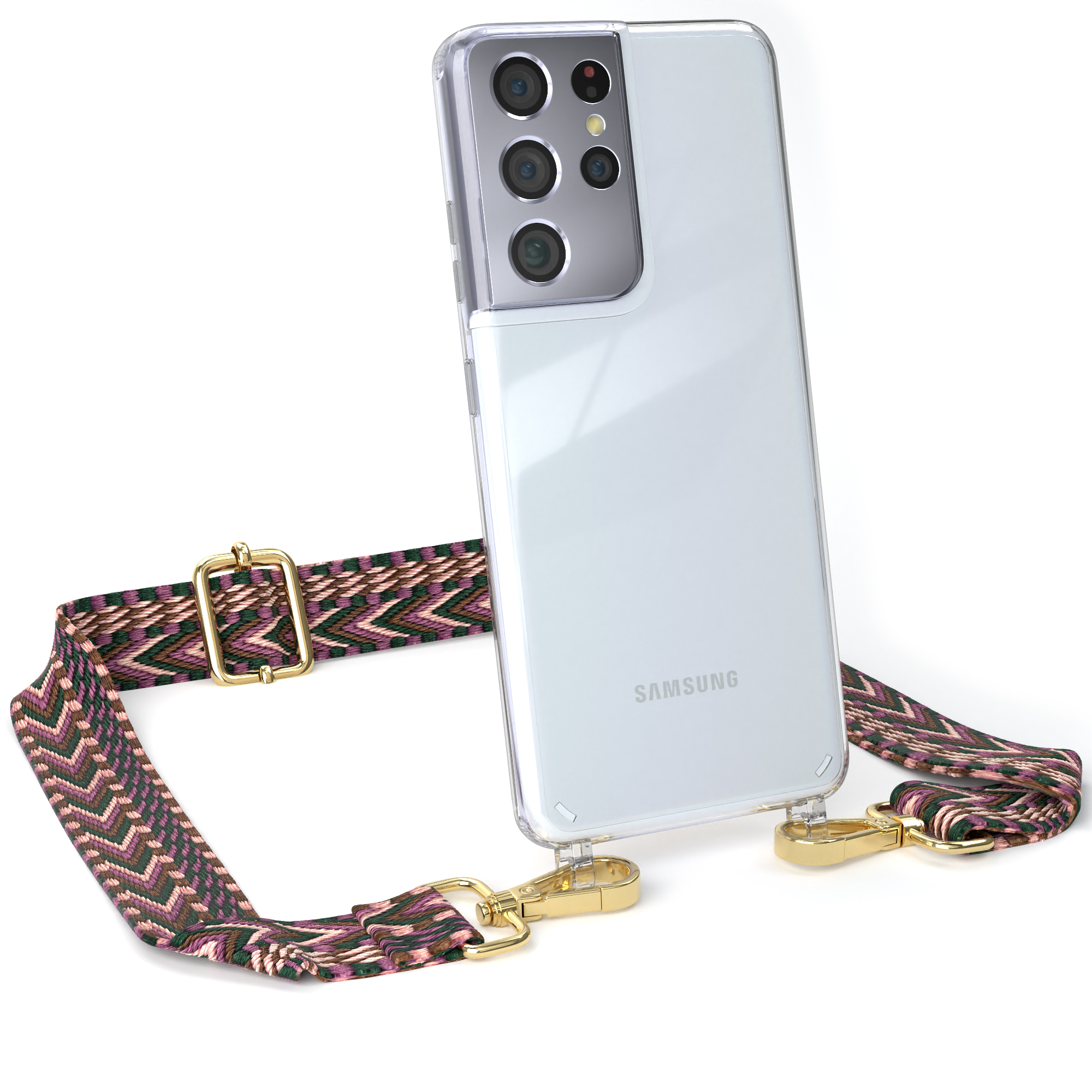 S21 Galaxy Beere EAZY 5G, / Style, Kordel CASE Ultra Rosa Boho Umhängetasche, Samsung, Transparente Handyhülle mit