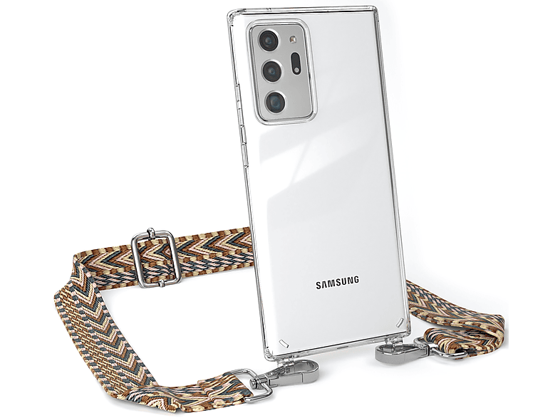 EAZY CASE Ultra Kordel 20 Samsung, Handyhülle 5G, Ultra Note Mix Boho Galaxy Transparente Style, / mit Note Braun 20 Umhängetasche