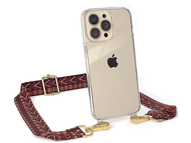 Handyhülle CASE Boho Pro, iPhone Style, Kordel Transparente mit Umhängetasche, / 13 Braun Apple, Rot EAZY