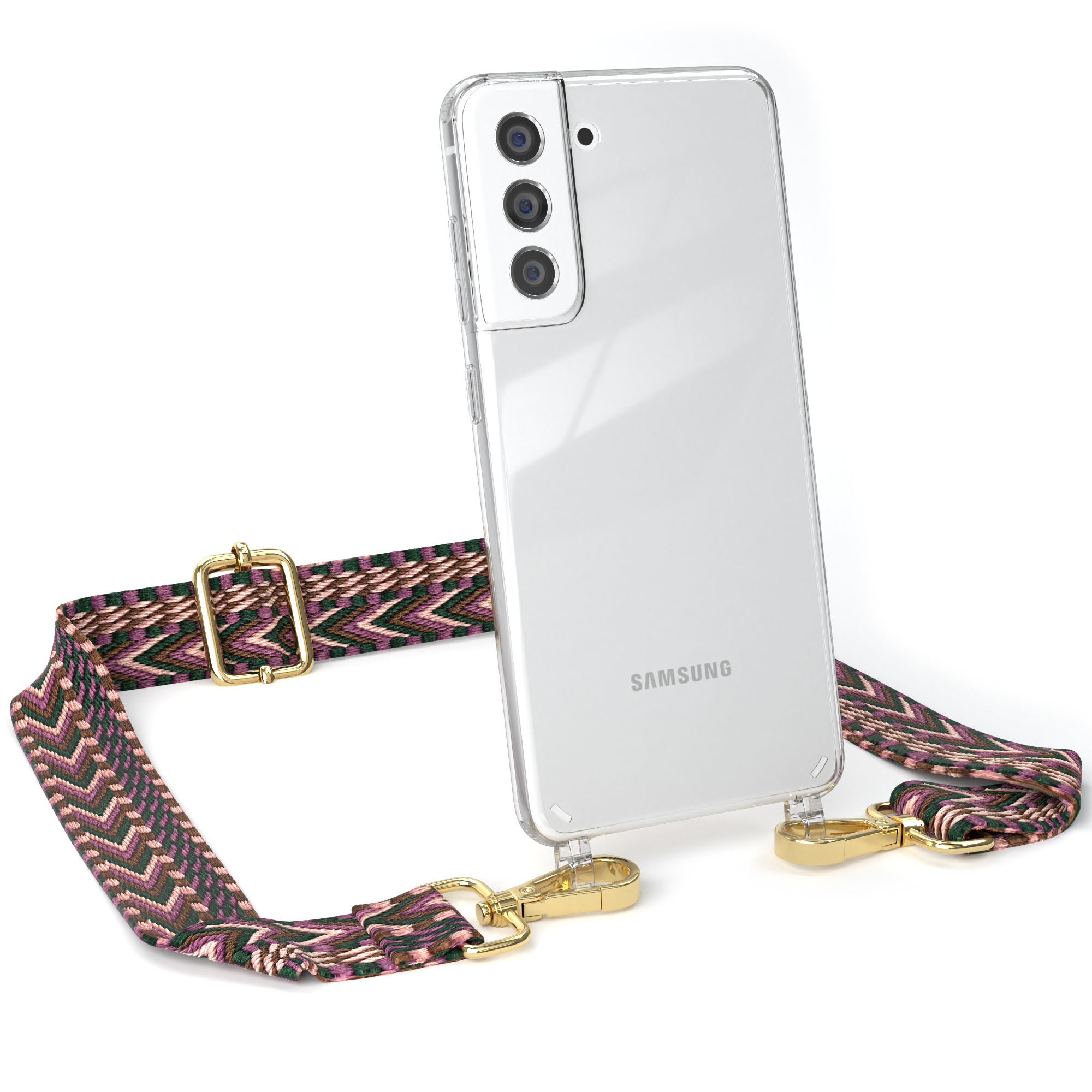 EAZY CASE mit 5G, FE Galaxy Kordel Transparente S21 Samsung, Style, Beere Handyhülle Umhängetasche, Boho Rosa 