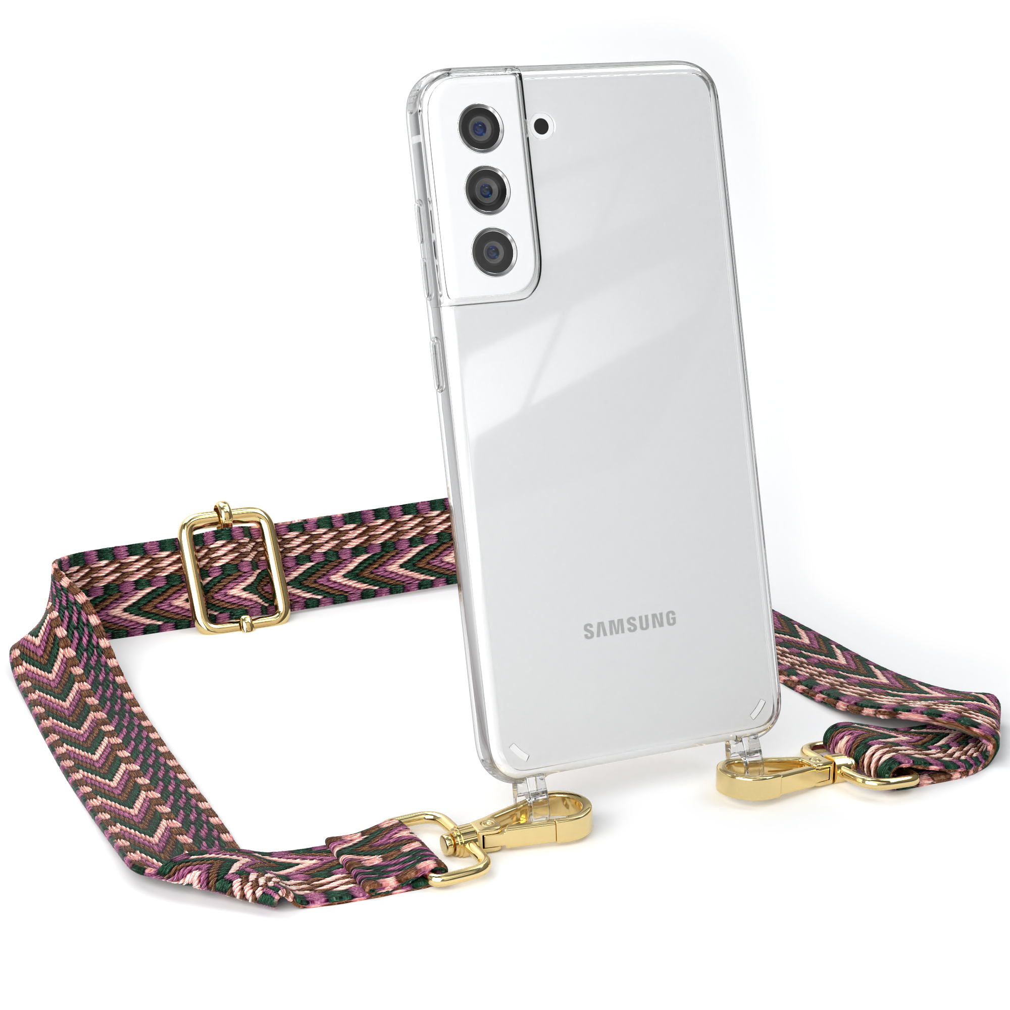 Beere Kordel Galaxy / Rosa EAZY Umhängetasche, CASE Handyhülle mit S21 Style, 5G, FE Samsung, Transparente Boho