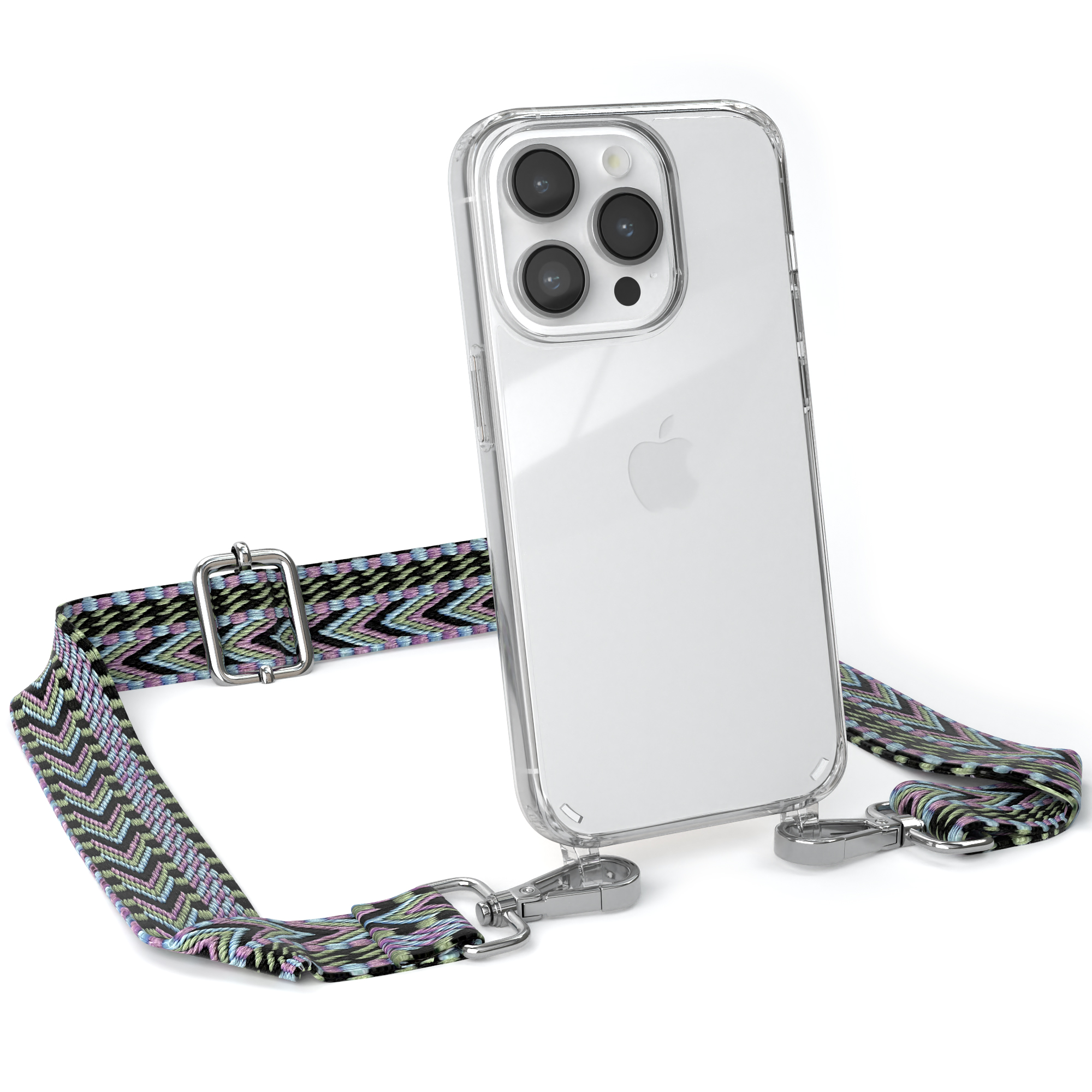 mit iPhone Violett Pro, Style, Umhängetasche, Apple, CASE 14 Transparente Kordel Grün / Boho EAZY Handyhülle