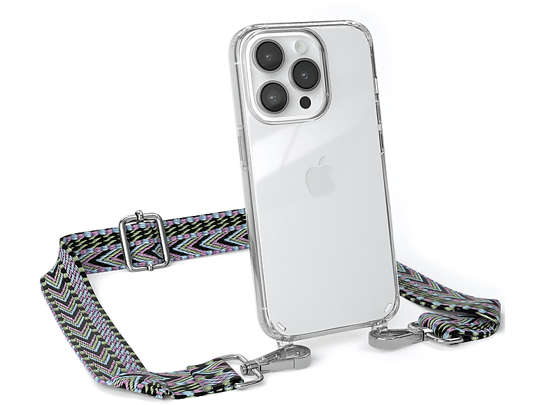 Umhängetasche, iPhone EAZY Kordel Handyhülle mit Apple, CASE Transparente Pro, 14 Grün Violett Style, / Boho