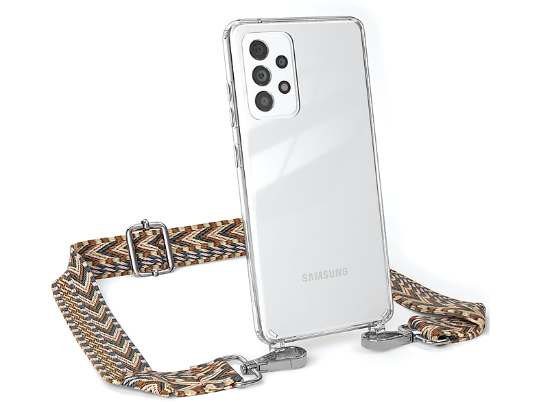 EAZY CASE Transparente Handyhülle mit Kordel Boho Style, Umhängetasche, Samsung, Galaxy A52 / A52 5G / A52s 5G, Braun Mix