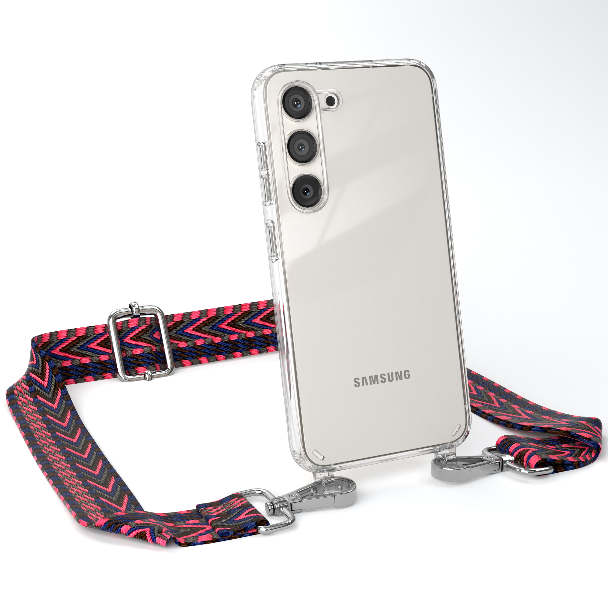 Boho Pink Galaxy CASE mit Style, Samsung, Transparente Kordel Umhängetasche, Handyhülle EAZY / Blau S23,