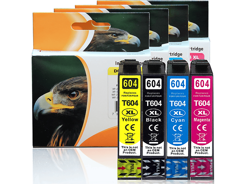 D&C Kompatibel 4er Set Epson Magenta, 4-Farben (Schwarz, Tinten Cyan, (604XL, D&C C13T10H64010) C13T10H64010 | Patronen von Gelb) Set Druckerpatronen SATURN 604XL, Tinte Multipack