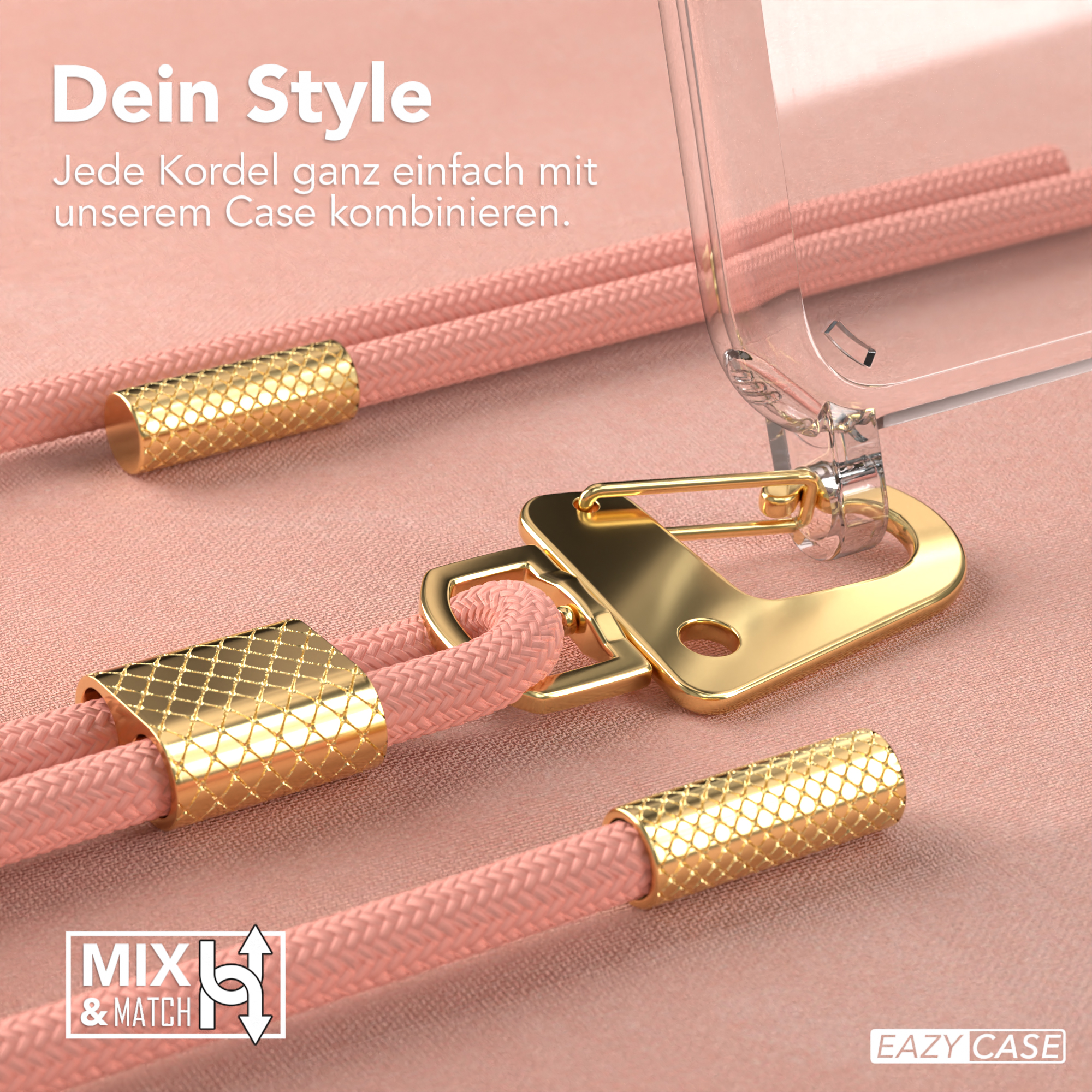 Nahaufnahme von Handy-Zubehör. Der Hintergrund ist rosa.