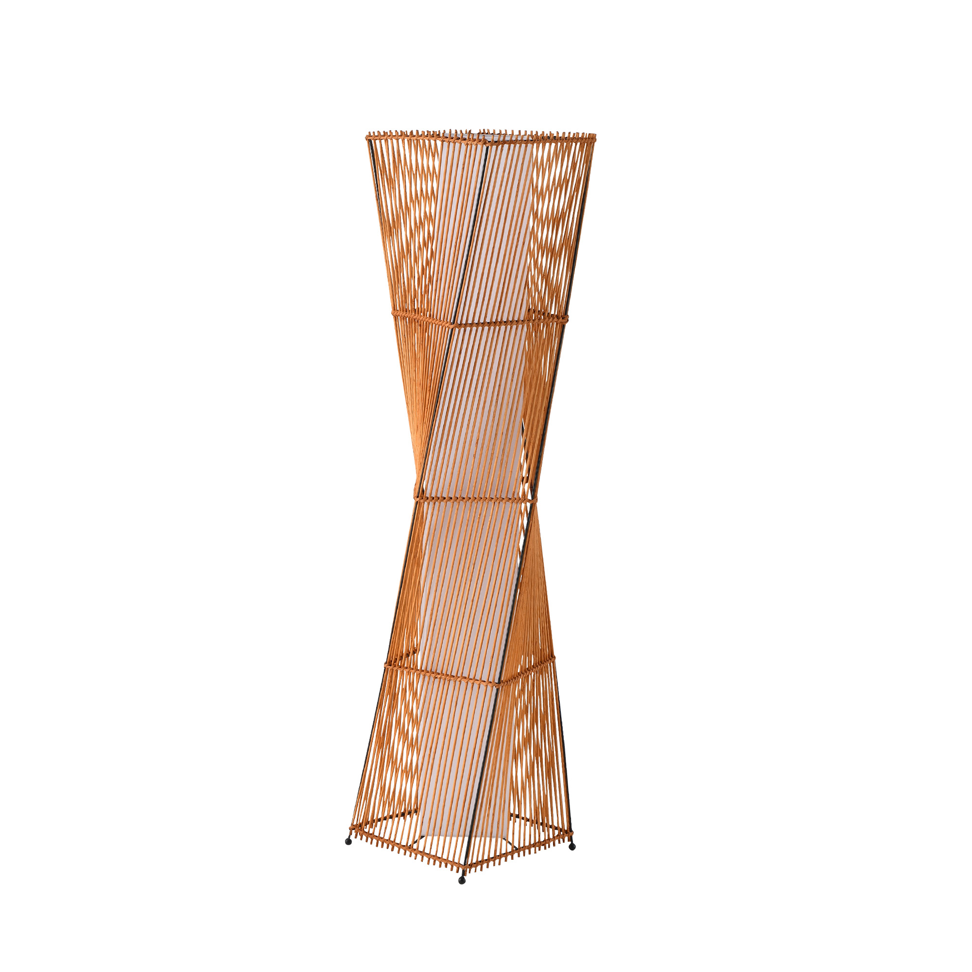 Dekorative Stehlampe, goldfarben, mit einem gedrehten Design.