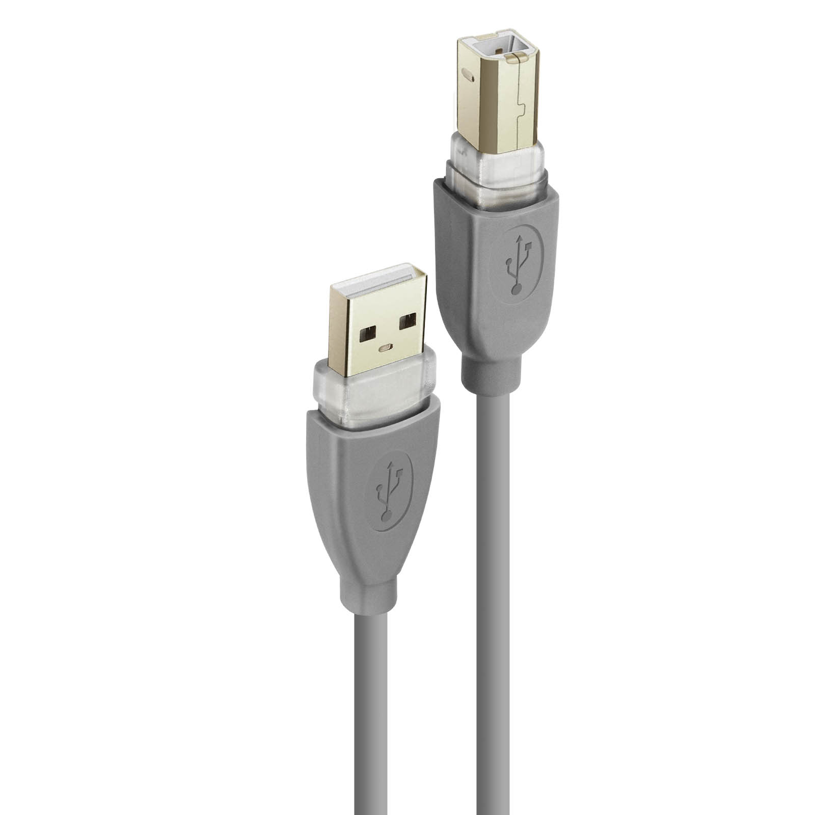 Zwei graue USB-Kabel mit Anschlüssen an den Enden.