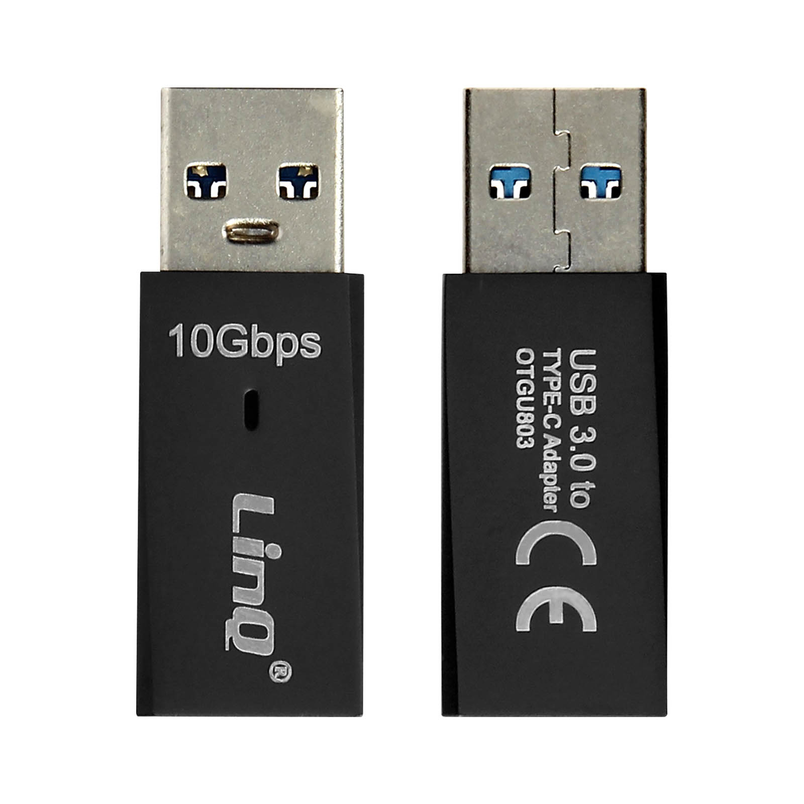 Due adattatori USB 3.0 a Type-C neri, uno con testo 10 Gbps.