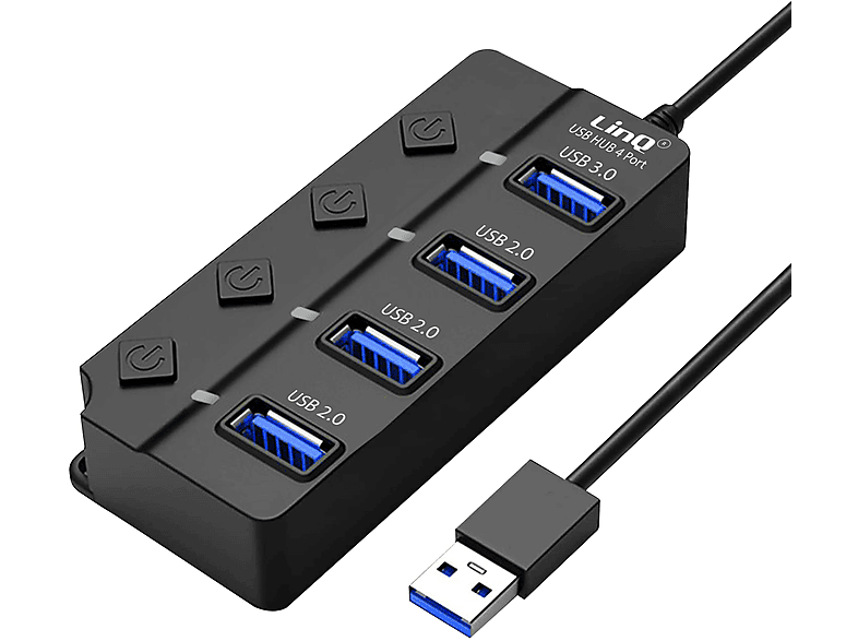 LINQ 4-in-1 USB 3.0 + 3x USB 2.0 Hub USB-Hub Universal, Schwarz