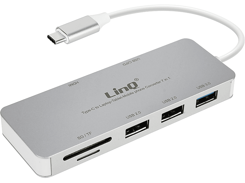 LINQ Universal, 7-in-1 USB-Hub Multiport-HUB Grau USB-C