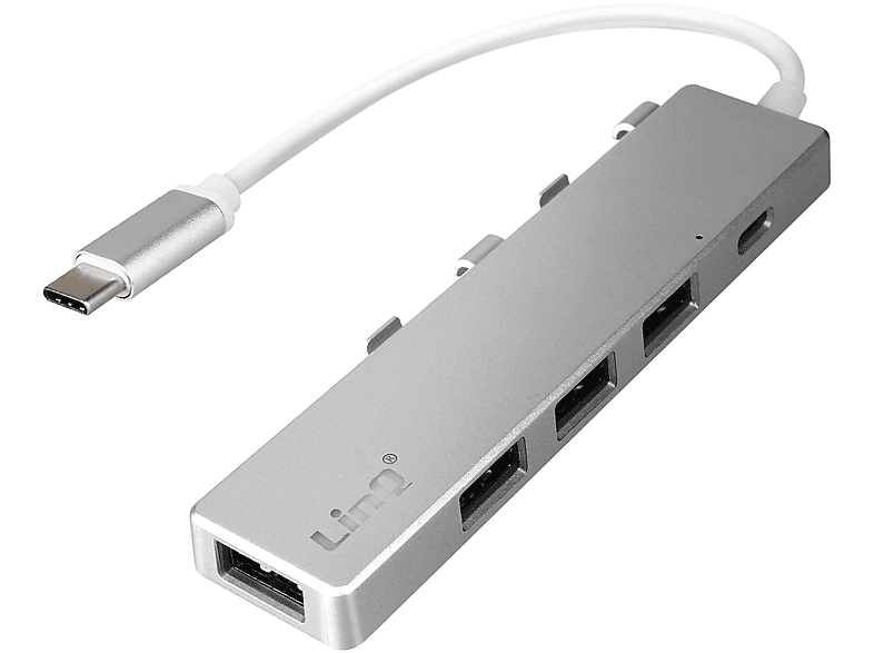 LINQ USB-C Hub mit Universal, 4 USB-Anschlüssen USB-Hub Silber