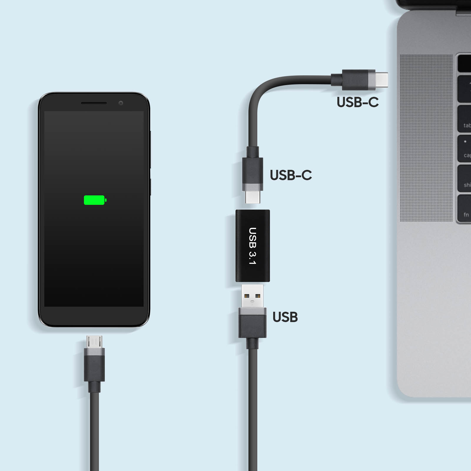 AVIZAR Verlängerungskabel Ladegerät-Adapter USB-C USB Universal, / Schwarz