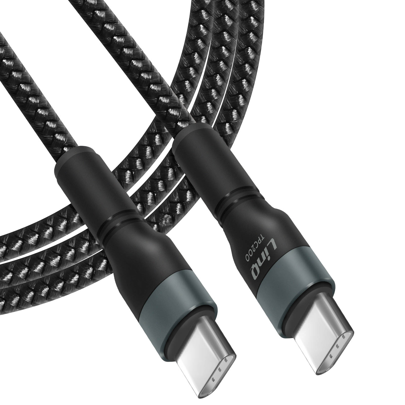 Cavo USB-C nero con due connettori USB-C.