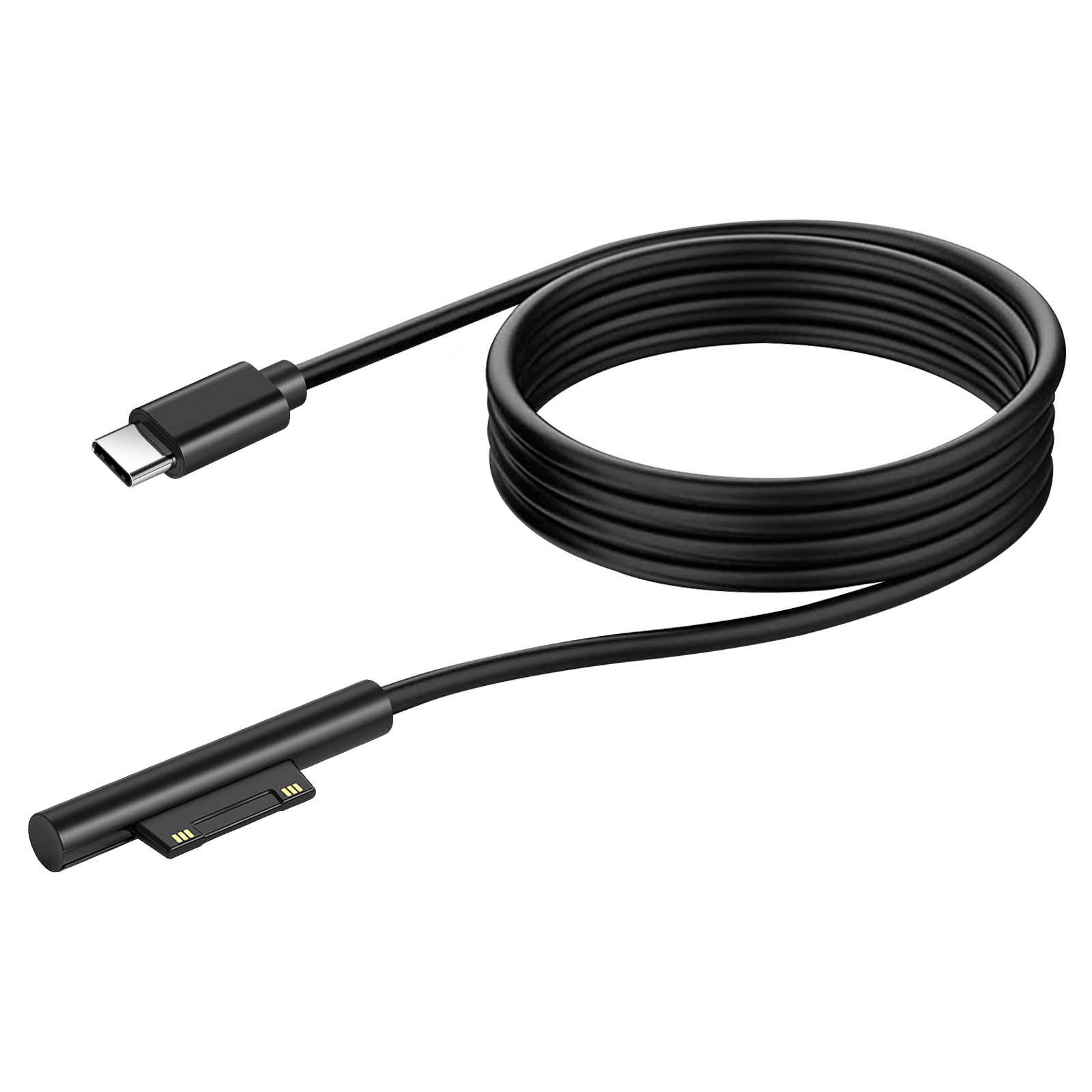Cavo di ricarica da USB-C a connettore Surface nero.