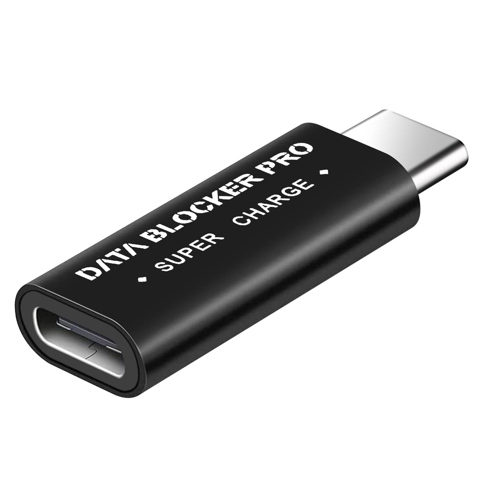 Blocco dati USB-C nero, con connettore USB-C argentato.
