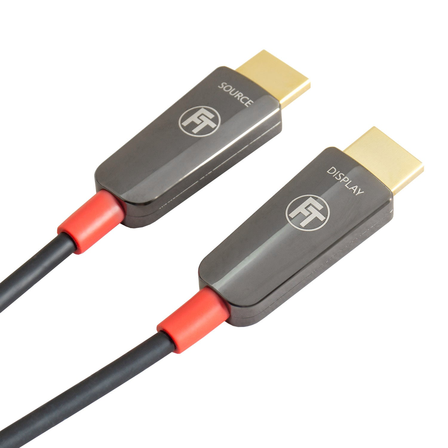 Schwarzes und graues HDMI-Kabel mit Anschlüssen.