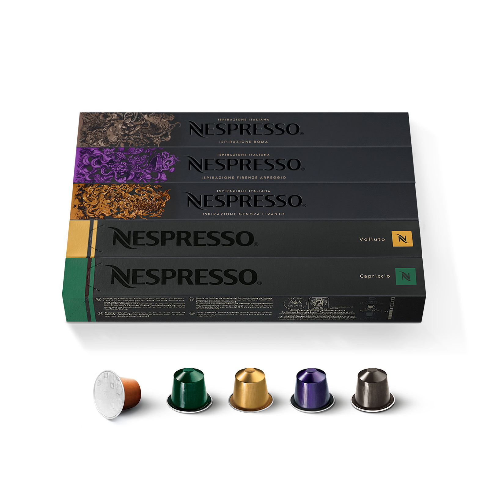 NESPRESSO Auswahl 5 Kaffeekapseln ORIGINAL Sorten Espresso) 50 und (Ristretto aus