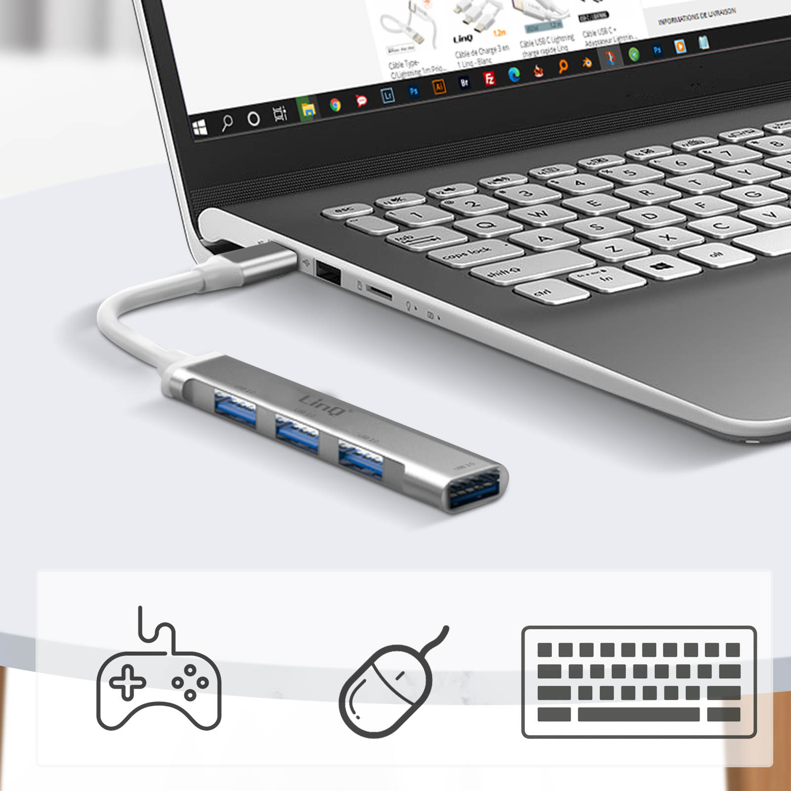 Hub USB auf 3.0 USB-Hub Universal, Weiß 5Gbps 4x Anschlüsse LINQ USB
