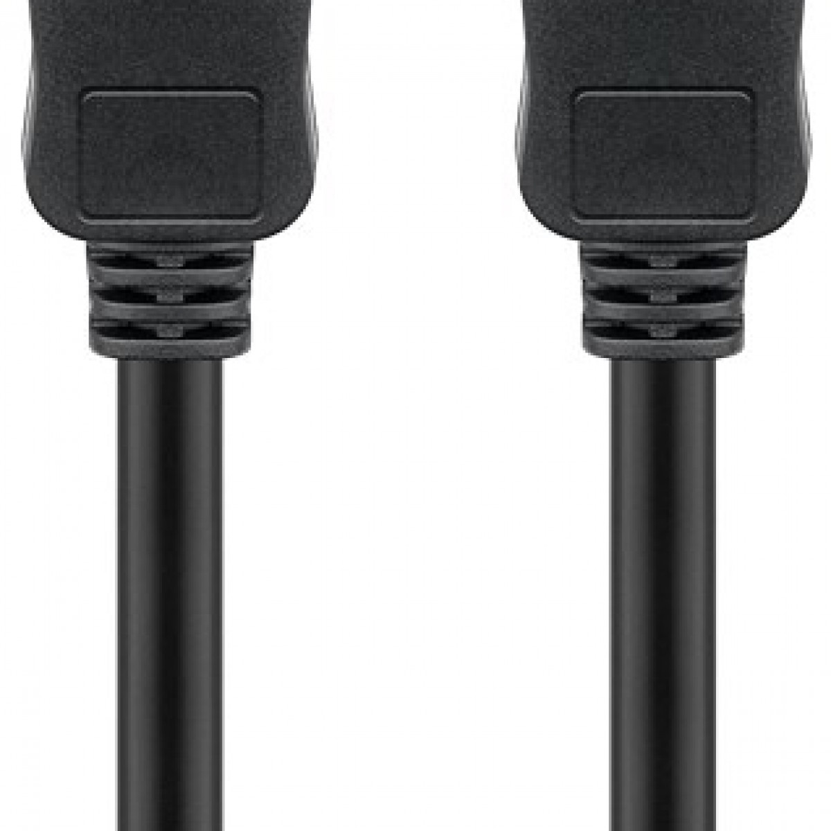 Zwei schwarze HDMI-Kabel auf weißem Hintergrund. Die Anschlüsse sind sichtbar.