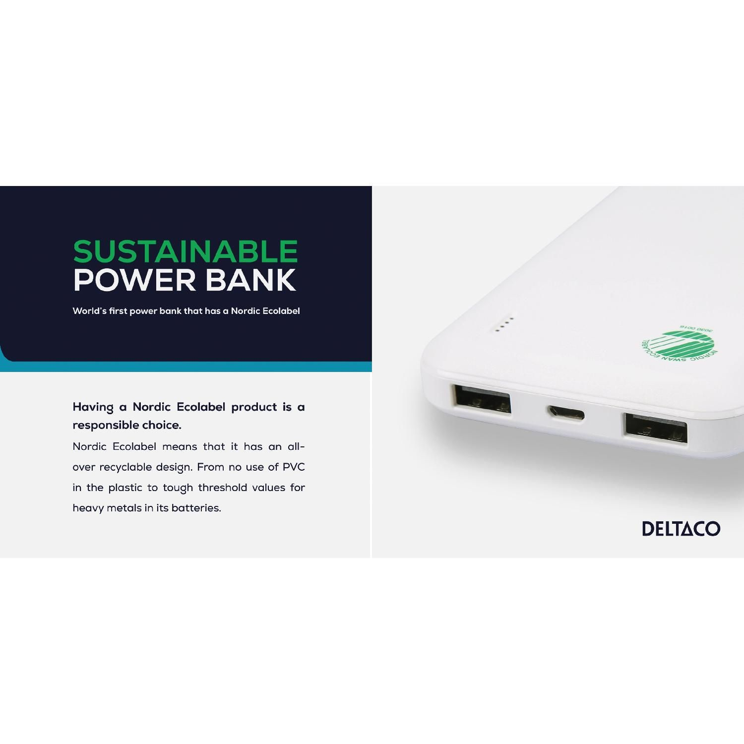 Powerbank DELTACO weiß 10.000 GAMING PB-S1000