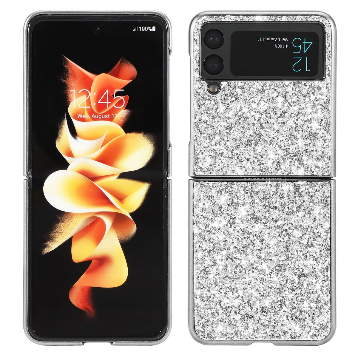 WIGENTO Glitzer Kunststoff Galaxy Design Backcover, Samsung, Z 5G, Diamant Hülle, Flip4 Silber