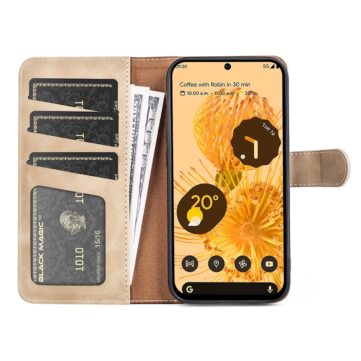 WIGENTO 2Color Wallet Geld Aufstellbar, mit Braun Tasche Kreditkarten & 7 Book Bookcover, Pixel Pro, Fach Google