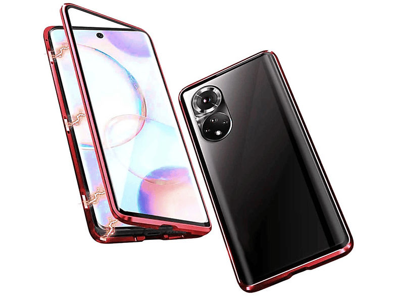 WIGENTO 360 Grad Magnet / Glas Hülle, Full Cover, Honor, 50 Pro, Rot