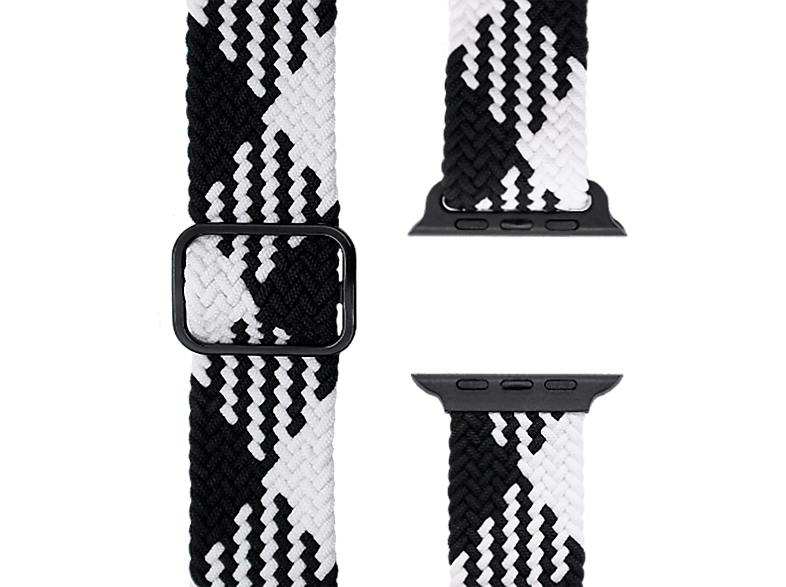 APFELBAND Geflochtenes Flex Loop Multicolor / 38mm | 40mm | 41mm, Ersatzarmband, Apple, Watch Series 1 - Series 9 und SE, Schwarz/Weiß