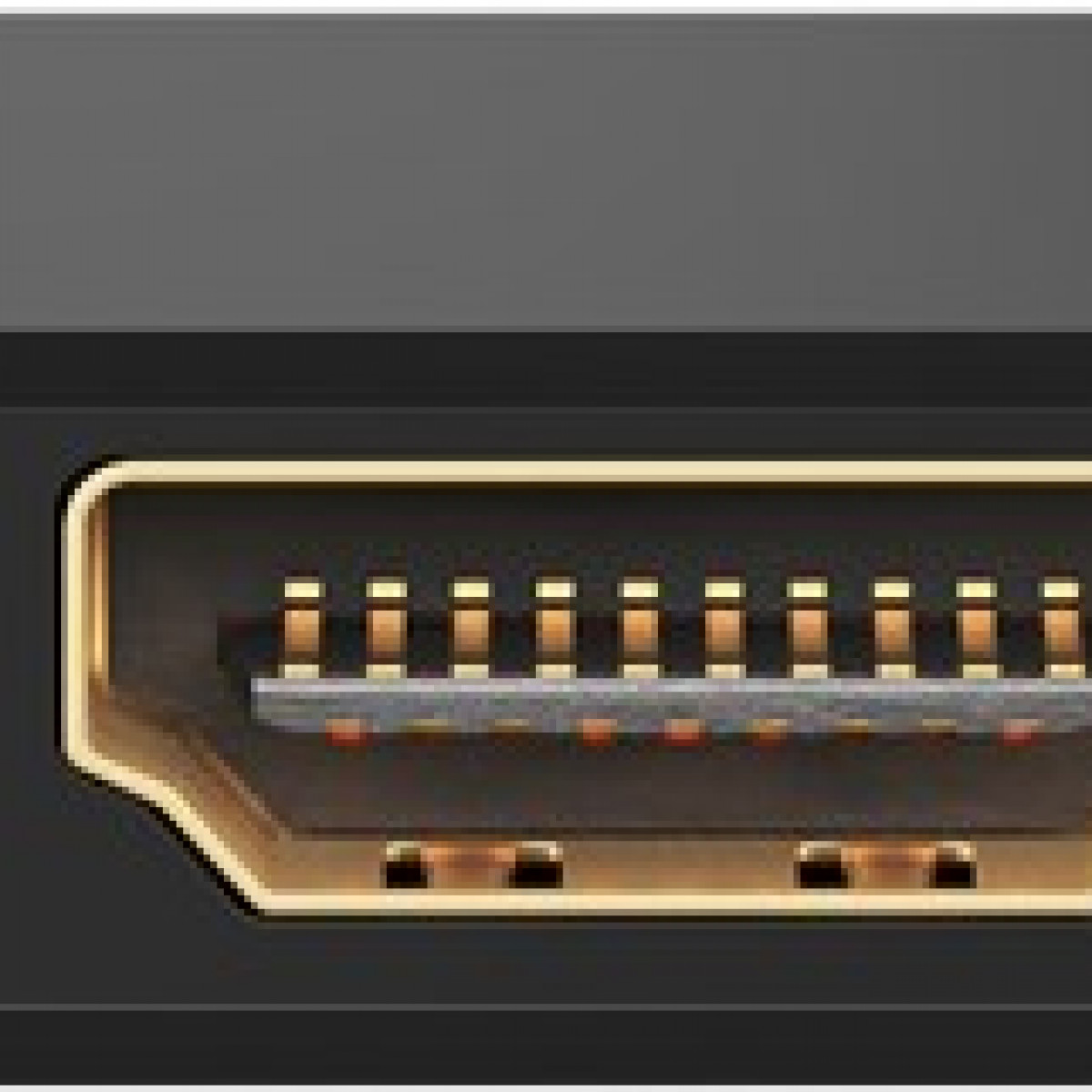 Nahaufnahme eines HDMI-Anschlusses, die goldenen Pins im Stecker zeigt.