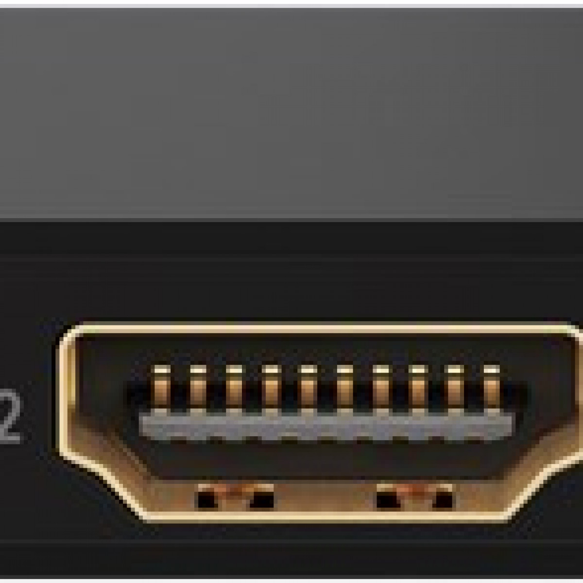 Nahaufnahme eines HDMI-Anschlusses. Der Anschluss ist schwarz und hat goldfarbene Anschlüsse.