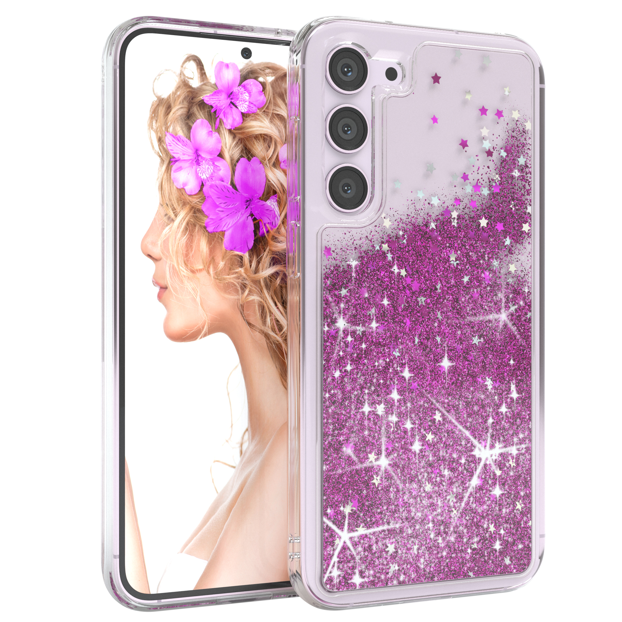 EAZY CASE Glitzerhülle Flüssig, Backcover, Lila Plus, S23 Samsung, Galaxy