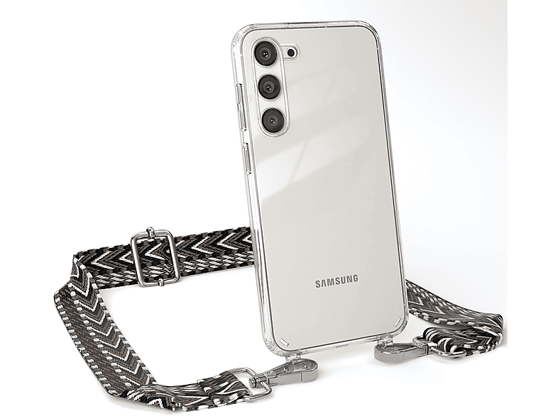 EAZY CASE Transparente Handyhülle mit Kordel Schwarz Grau Samsung, / Galaxy Style, Umhängetasche, Boho S23 Plus