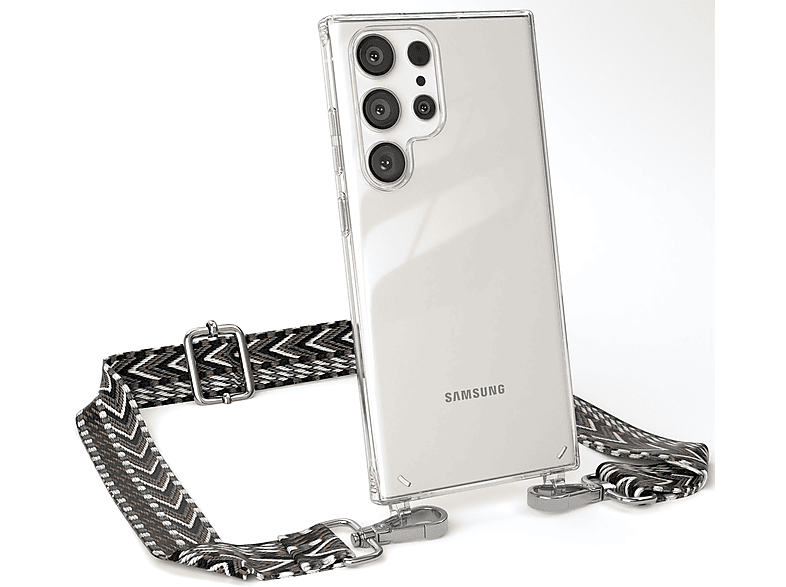 / Ultra, Umhängetasche, CASE Transparente mit Kordel Samsung, Grau Boho EAZY Style, Handyhülle Schwarz Galaxy S23