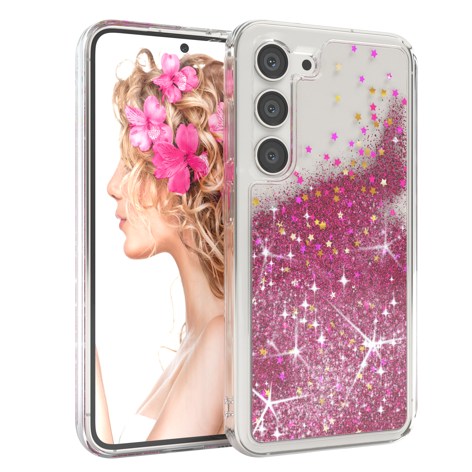 Galaxy S23, Flüssig, Backcover, EAZY CASE Glitzerhülle Pink Samsung,