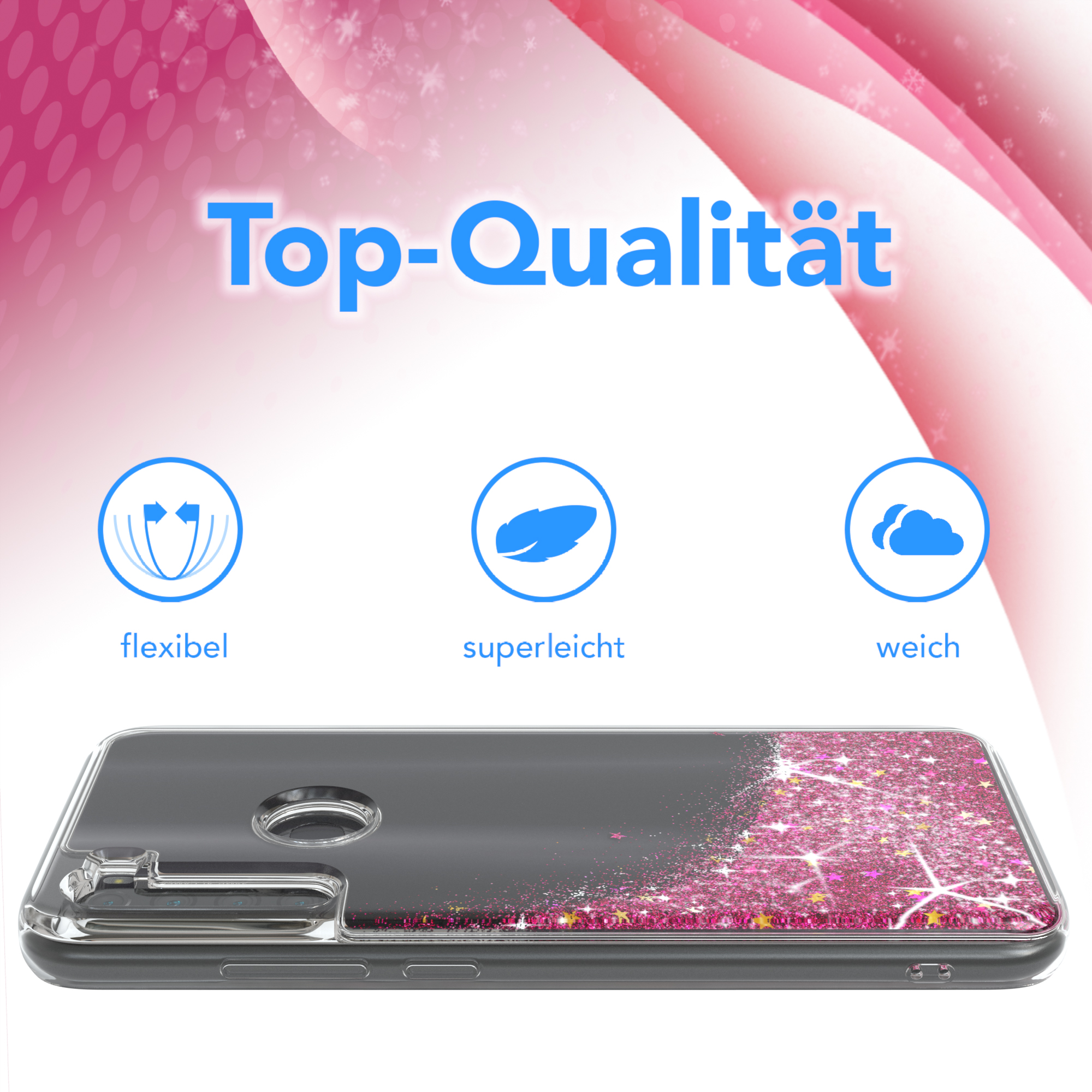 Glitzerhülle Xiaomi, EAZY CASE Redmi Flüssig, Note 8T, Pink Backcover,